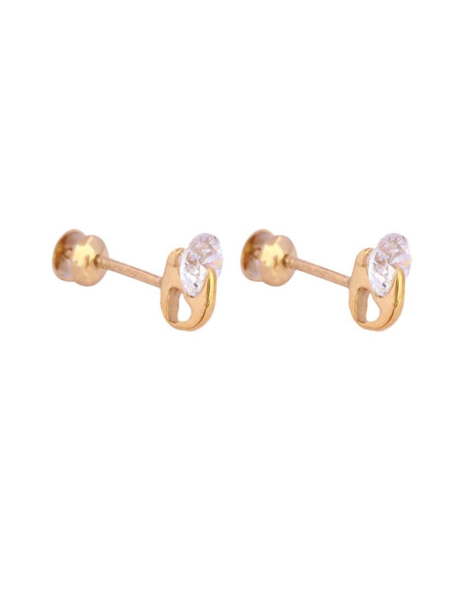 Broqueles de oro 14 K con acabado brillante zirconia
