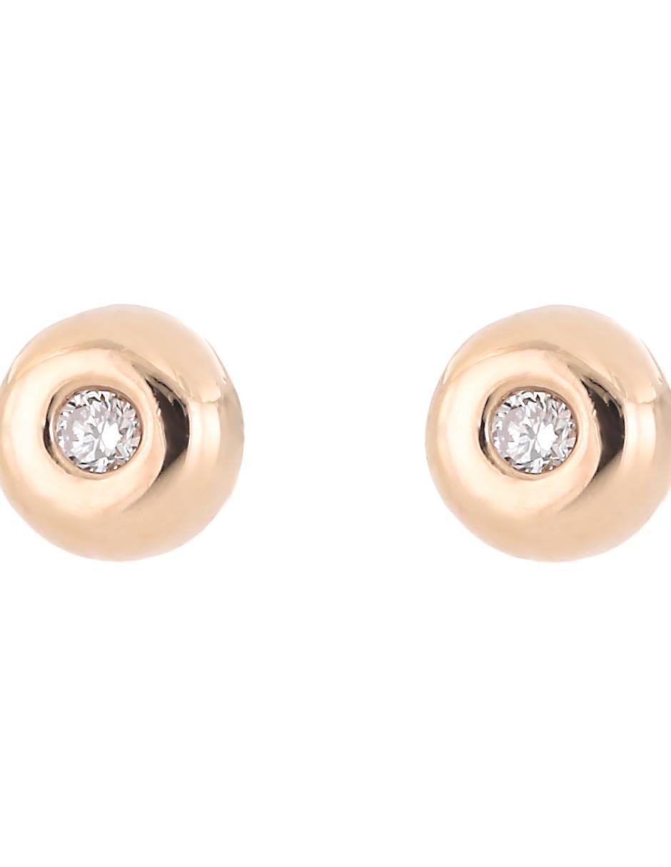 Broqueles circulares de oro rosa 14 K con acabado brillante diamante 1