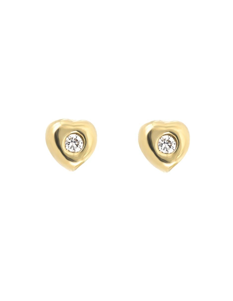 Broqueles de corazón de oro amarillo 14 K con acabado brillante diamante 1