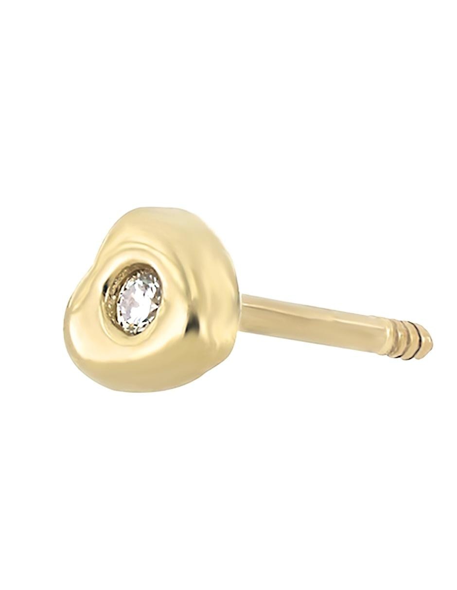 Broqueles de corazón de oro amarillo 14 K con acabado brillante diamante 2