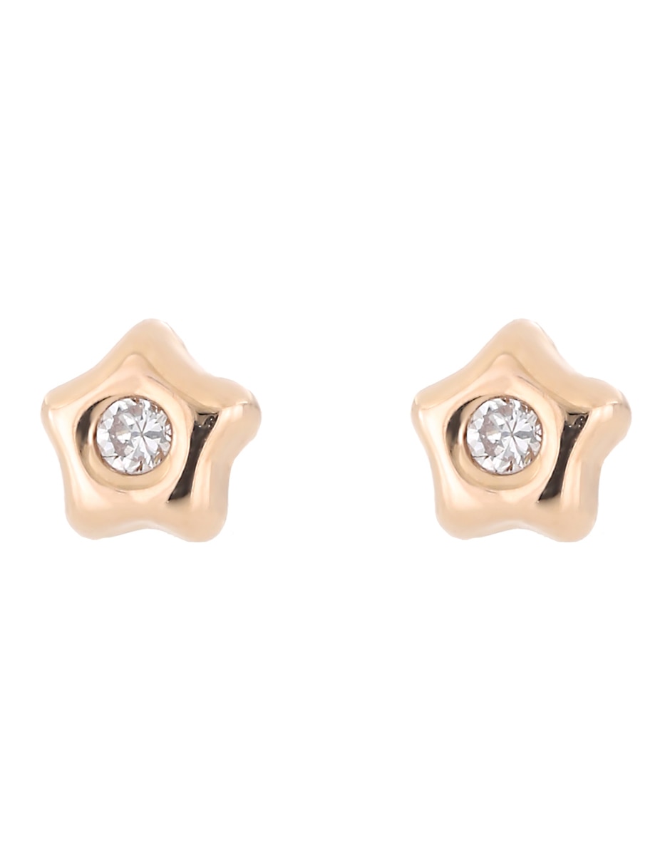 Broqueles de oro rosa 14 K con acabado brillante diamante 1