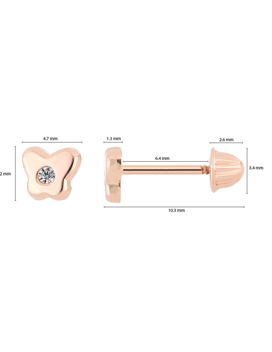 Broqueles de oro rosa 14 K con acabado brillante diamante