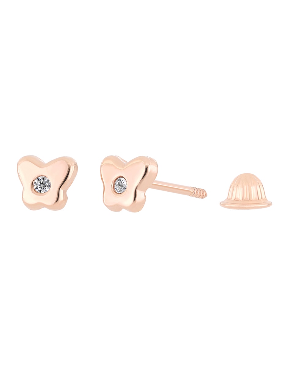 Broqueles de oro rosa 14 K con acabado brillante diamante 1