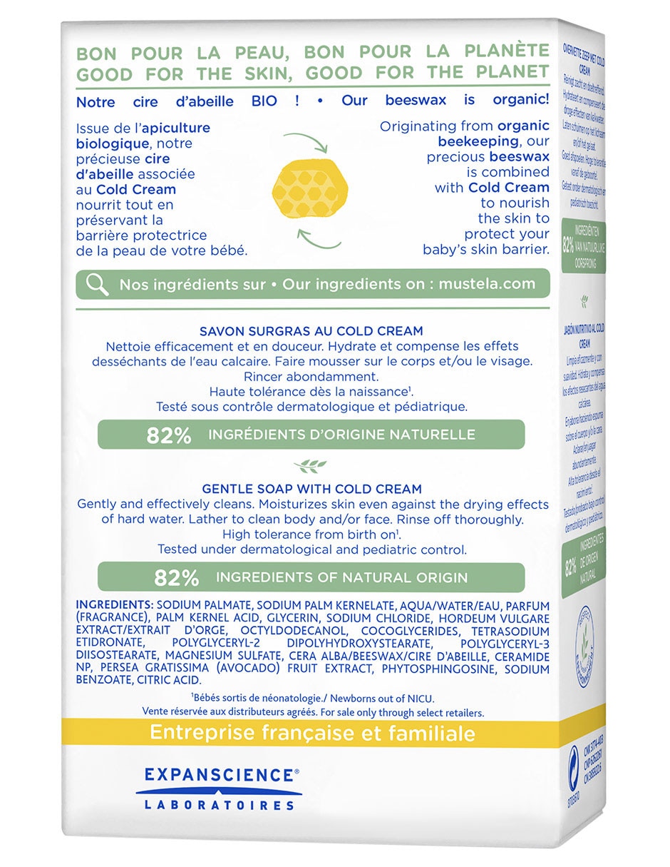 Mustela jabón nutriprotector con cold cream y cera de abeja 100g