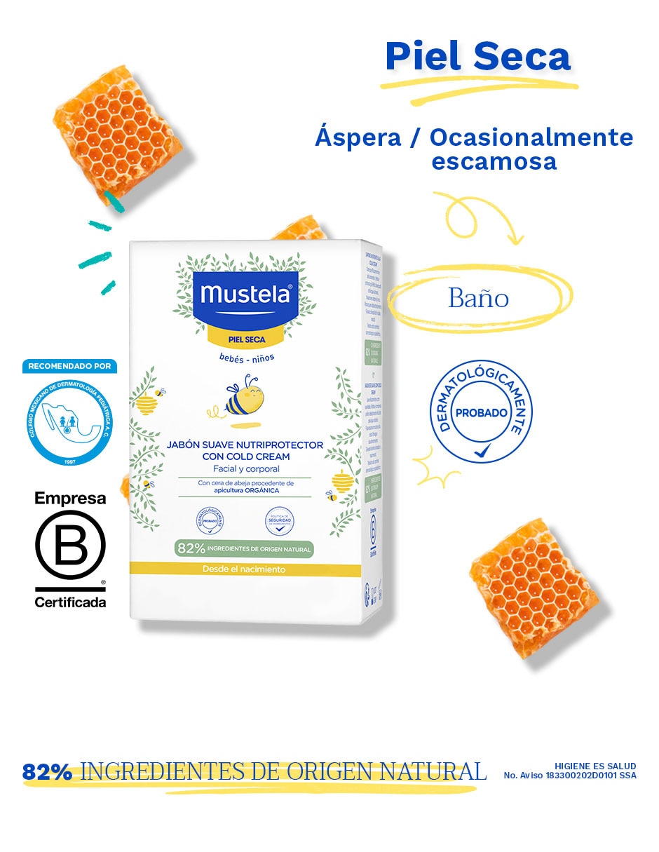 Mustela jabón nutriprotector con cold cream y cera de abeja 100g