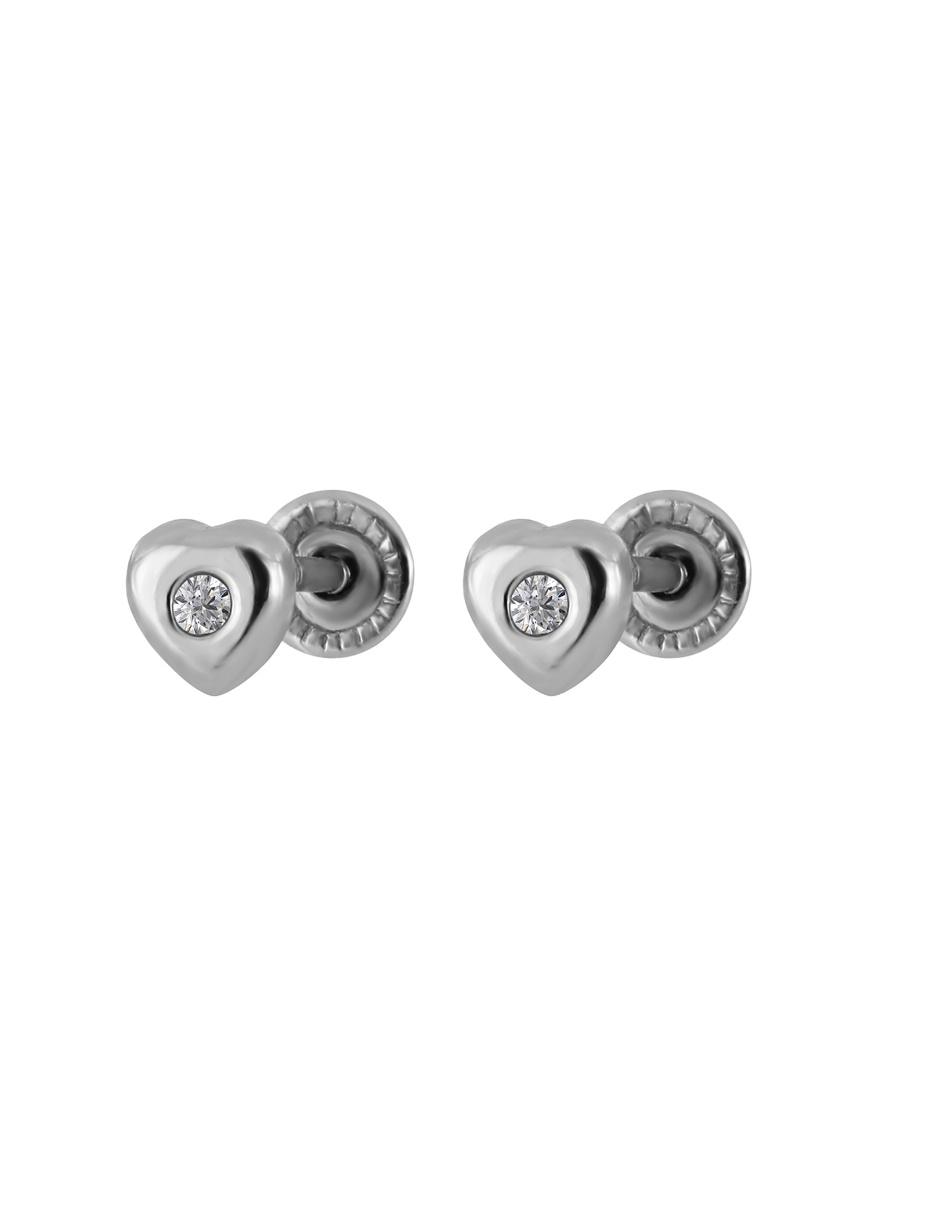 Broqueles de corazón 14 K con acabado brillante diamante 1