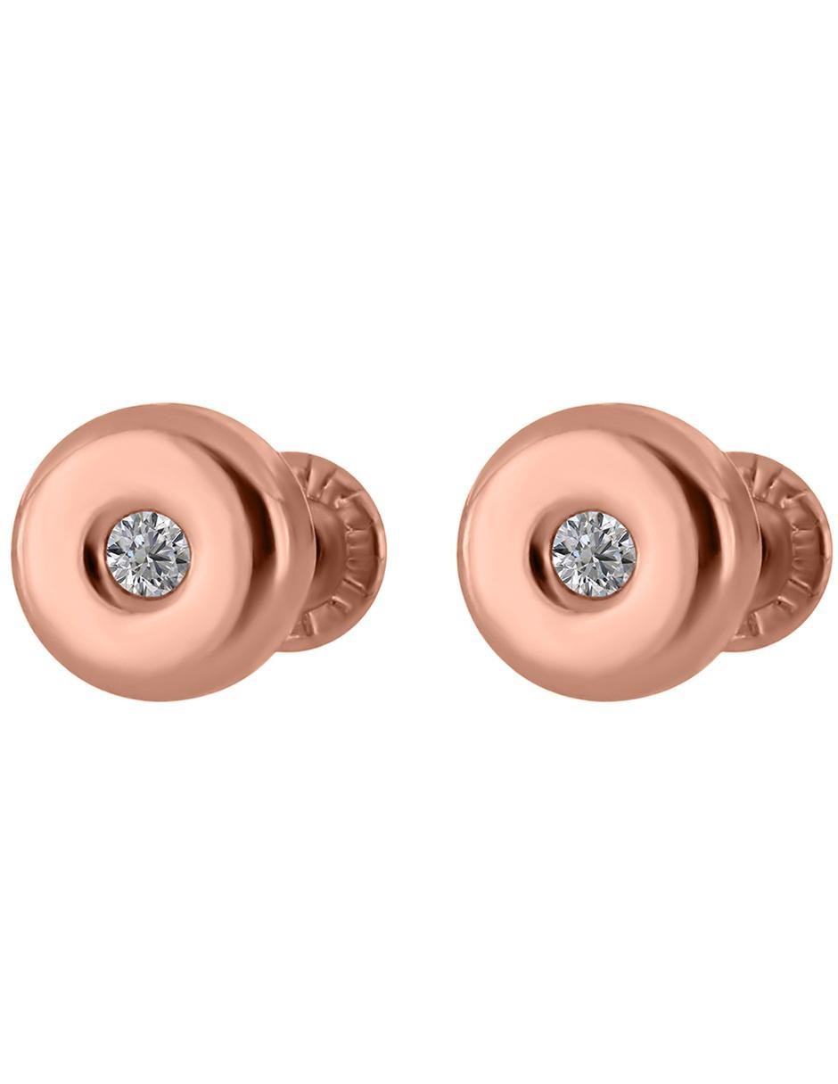 Broqueles Romanza Baby de oro rosa 14 K con acabado brillante diamante