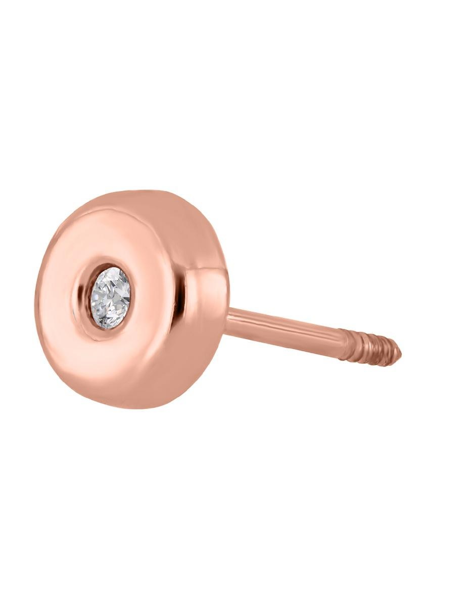 Broqueles redondos de oro rosa 14 K con acabado brillante diamante 2