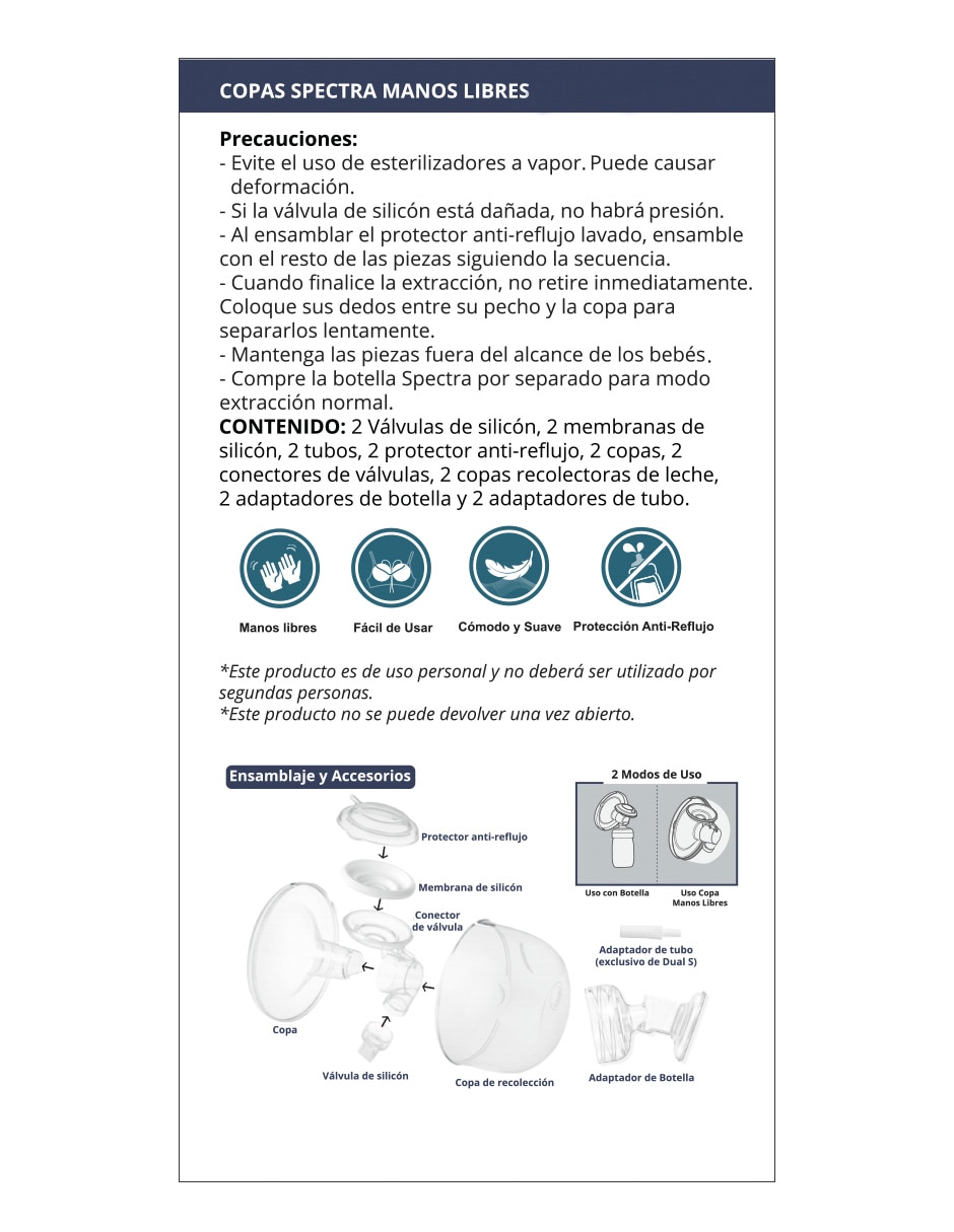 Copas Manos Libres para Extractores de Leche Eléctricos Spectra HandsFree Cups