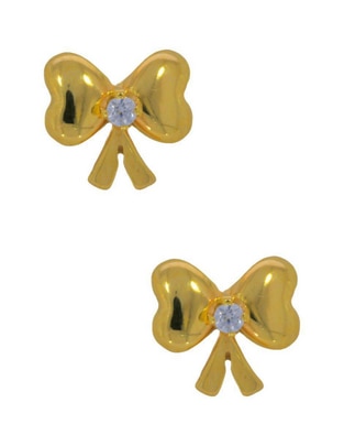 Broqueles de moño de oro amarillo 14 K con acabado brillante