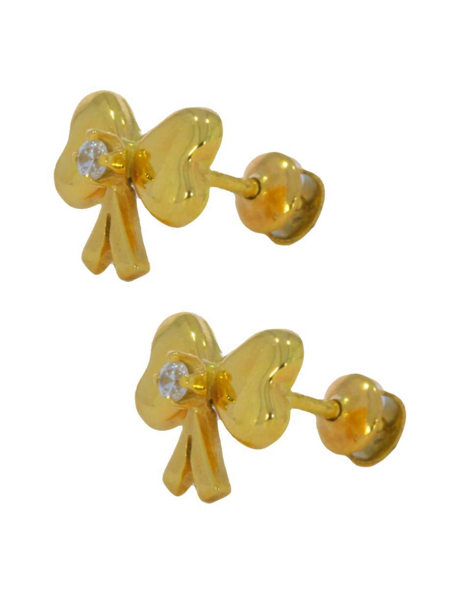 Broqueles de moño de oro amarillo 14 K con acabado brillante 2