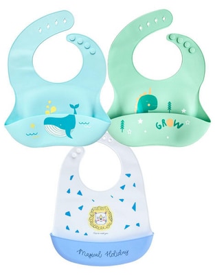 Set babero estampado animal print de silicón 3 piezas Set babero estampado animal print de silicón 3 piezas