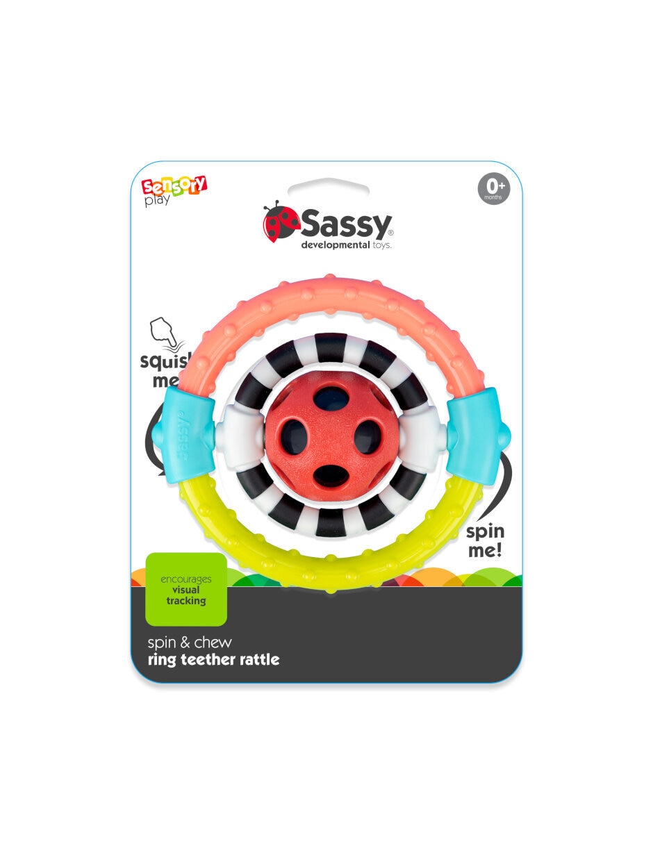 Juguete sonajero de anillo flexible spin & chew Sassy