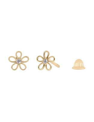 Broqueles de flor de oro amarillo con acabado brillante diamante 1