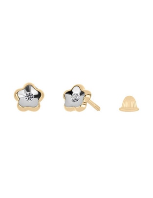 Broqueles de flor de oro amarillo con acabado brillante diamante 1