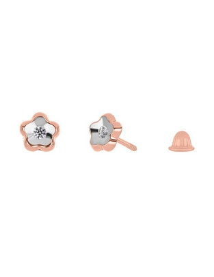 Broqueles de flor de oro rosa con acabado brillante diamante 1