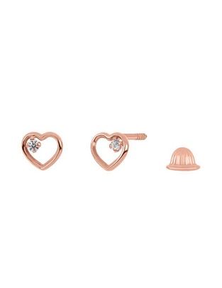 Broqueles de corazón de oro rosa con acabado brillante diamante 1