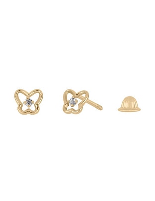 Broqueles de mariposa de oro amarillo con acabado brillante diamante 1