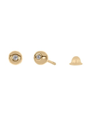 Broqueles redondos de oro amarillo con acabado brillante diamante 1