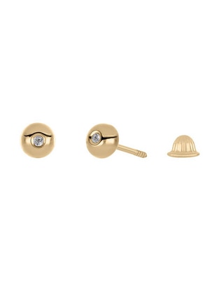 Broqueles redondos de oro amarillo con acabado brillante diamante 1
