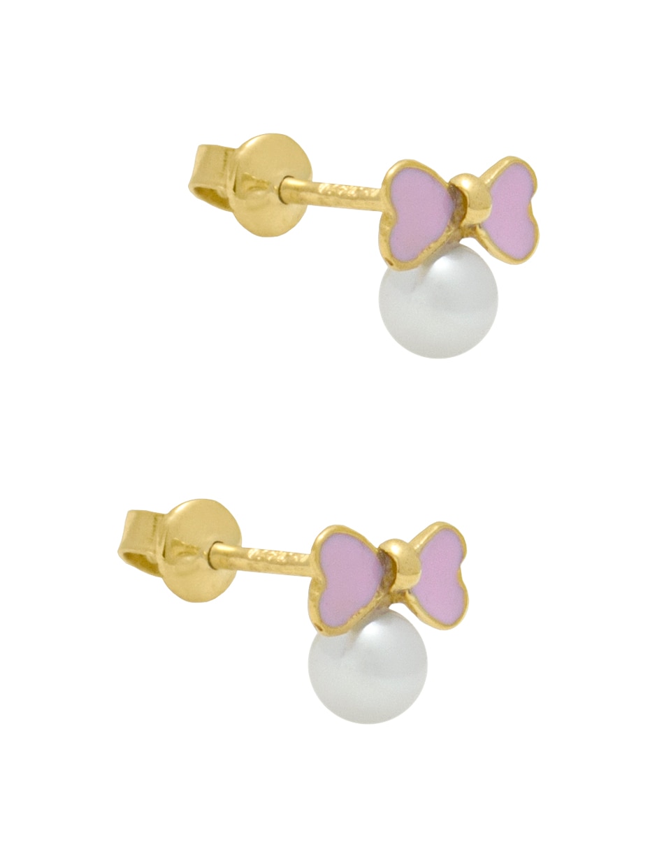 Broqueles de moño de oro con acabado esmaltado perla 2