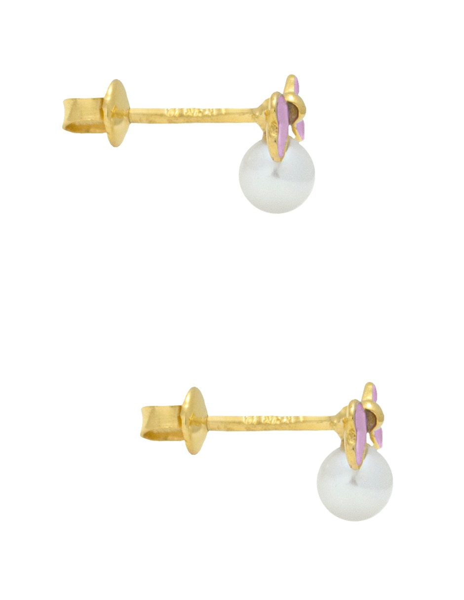Broqueles de moño de oro con acabado esmaltado perla Broqueles de moño de oro con acabado esmaltado perla