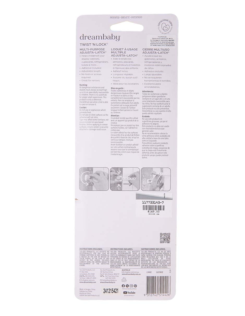 Cerradura de seguridad para puerta y gabinete Dreambaby
