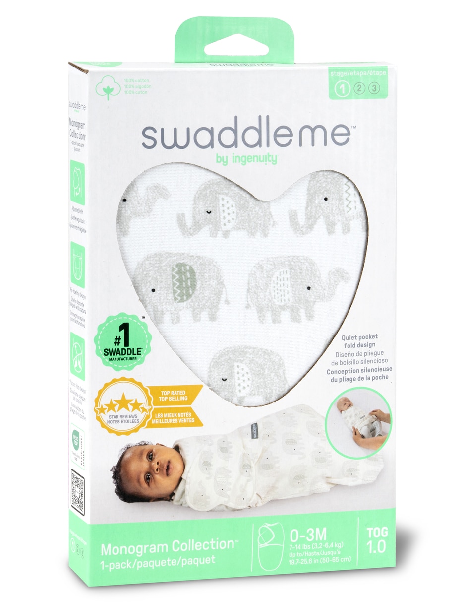 Cobija clásica de tejido suave Swaddle Me Monogram elefante para bebé