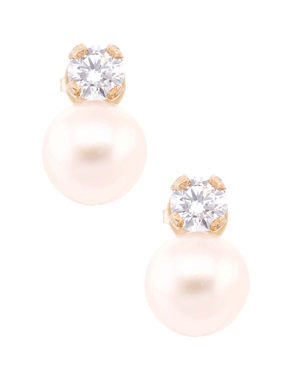 Broqueles circulares Mon Caramel de oro amarillo 14 K con acabado brillante perla
