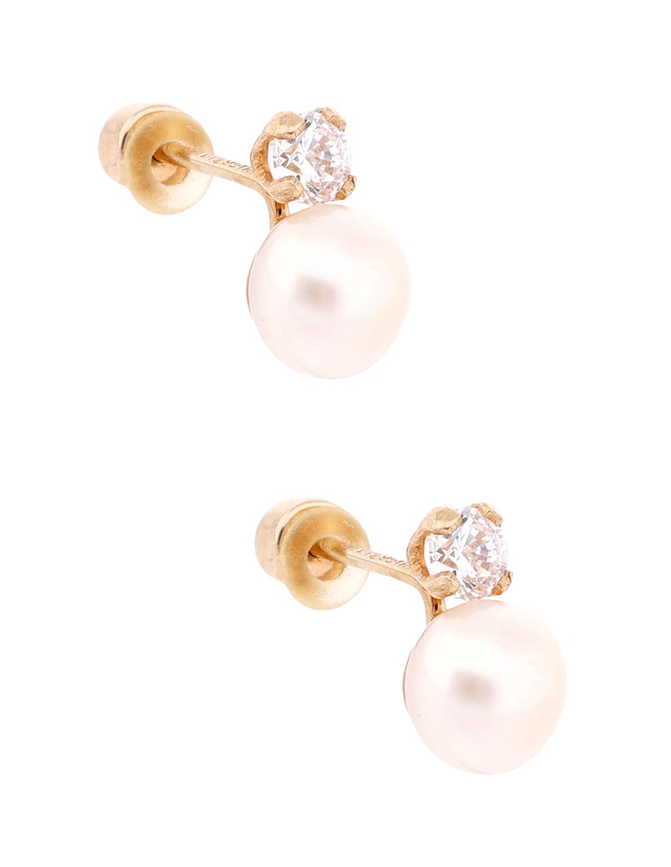 Broqueles circulares Mon Caramel de oro amarillo 14 K con acabado brillante perla
