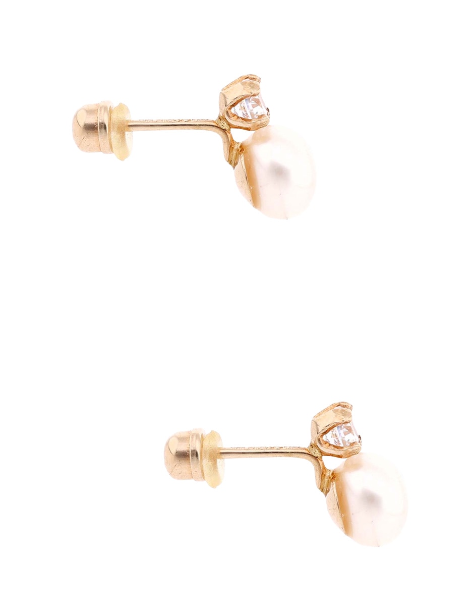 Broqueles circulares de oro amarillo 14 K con acabado brillante perla