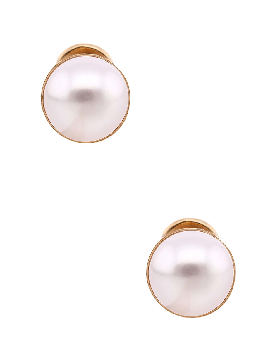 Broqueles redondos de oro amarillo 14 K con acabado brillante perla 1
