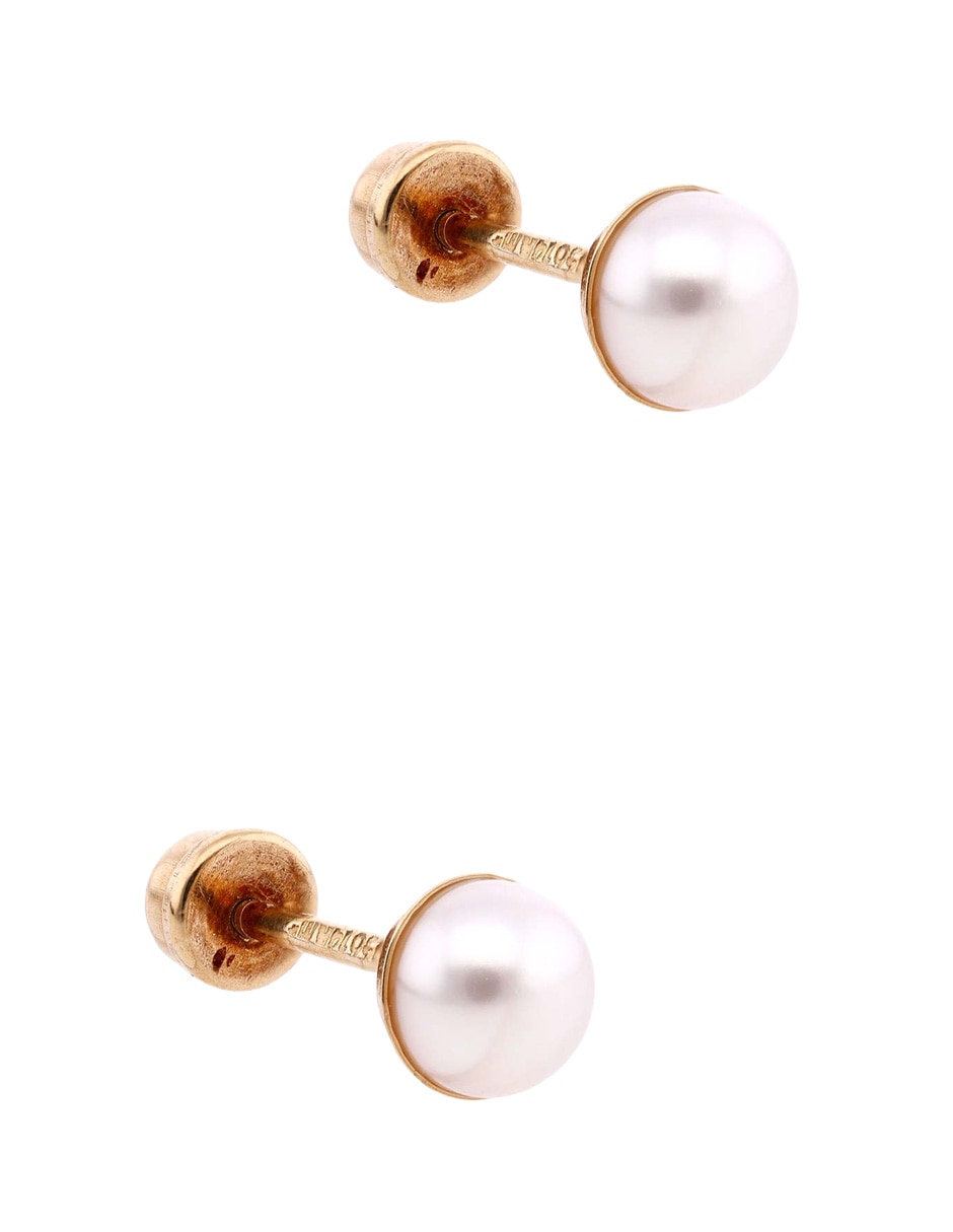 Broqueles redondos de oro amarillo 14 K con acabado brillante perla 2