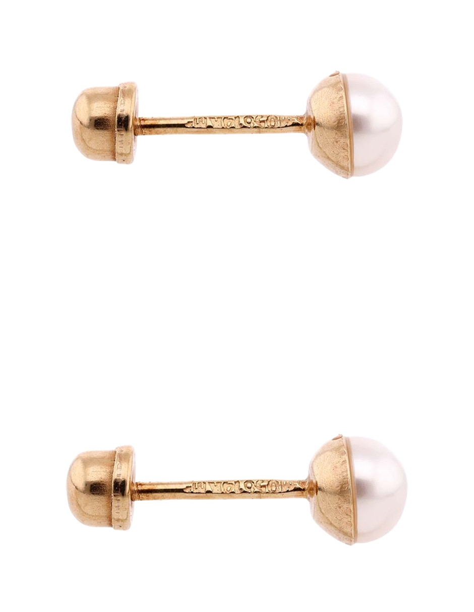 Broqueles redondos de oro amarillo 14 K con acabado brillante perla Broqueles redondos de oro amarillo 14 K con acabado brillante perla