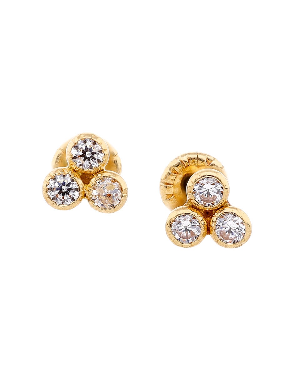 Broqueles de trébol Mon Caramel de oro amarillo 14 K con acabado brillante zirconia