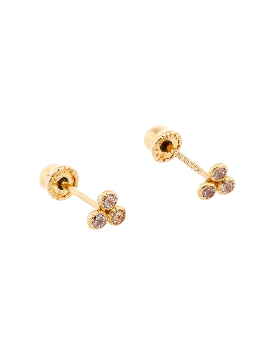 Broqueles de trébol Mon Caramel de oro amarillo 14 K con acabado brillante zirconia