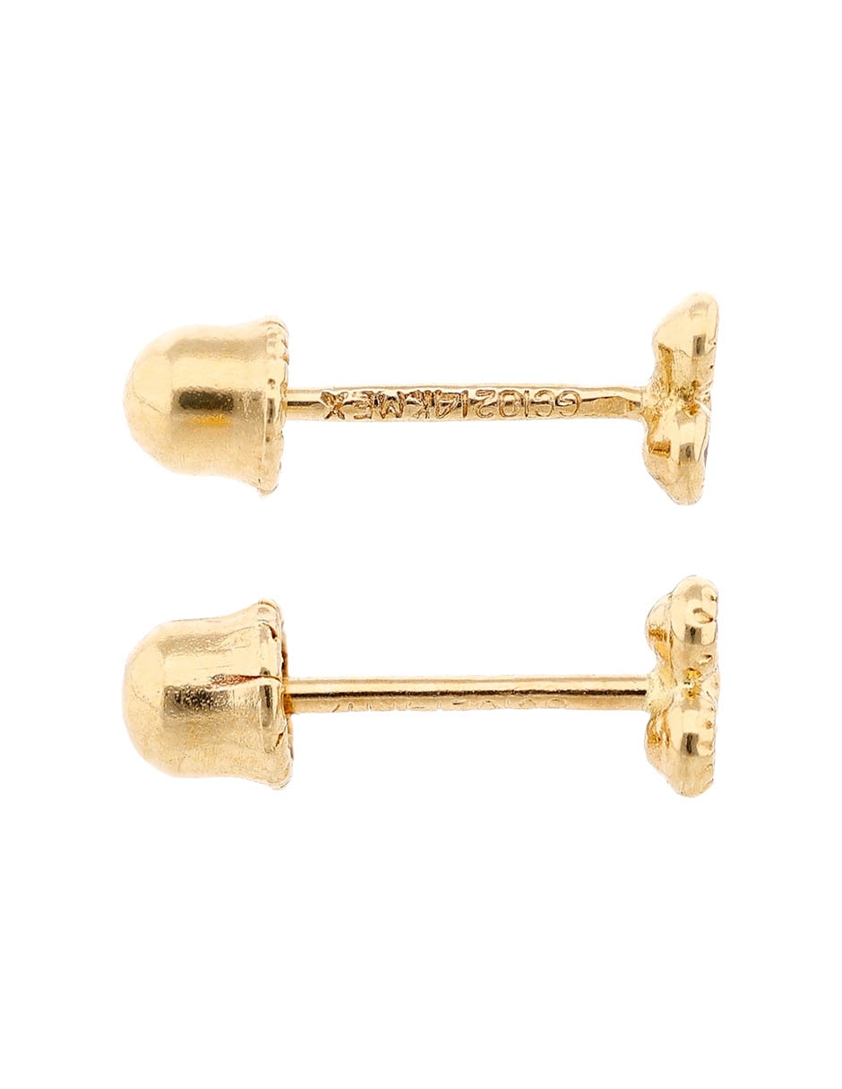 Broqueles de trébol de oro amarillo 14 K con acabado brillante zirconia