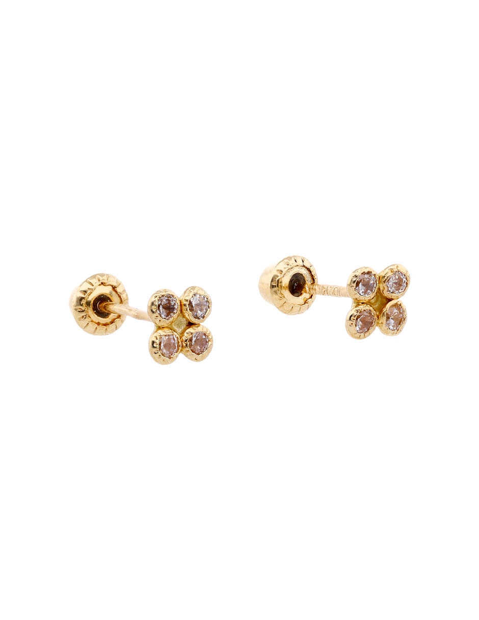 Broqueles de oro amarillo 14 K con acabado brillante zirconia 3