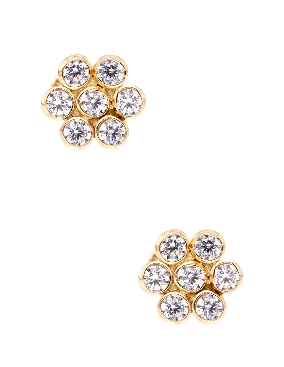 Broqueles de flor de oro amarillo 14 k con acabado pavé 1