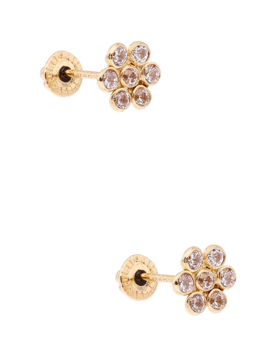 Broqueles de flor de oro amarillo 14 k con acabado pavé 2