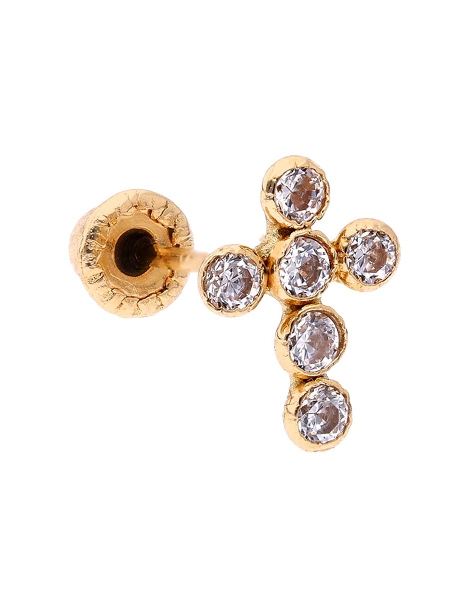 Broqueles de cruz Mon Caramel de oro 14 K con acabado pavé zirconia