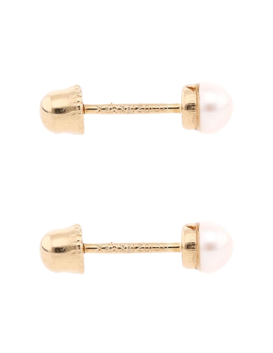 Broqueles redondos de oro amarillo 18 K con acabado brillante perla