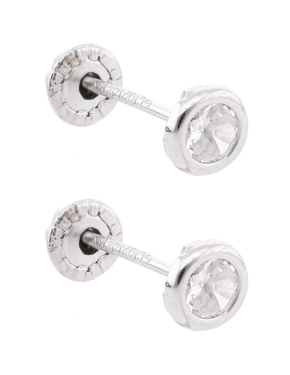Broqueles Mon Caramel de oro blanco 14 k con acabado brillante zirconia