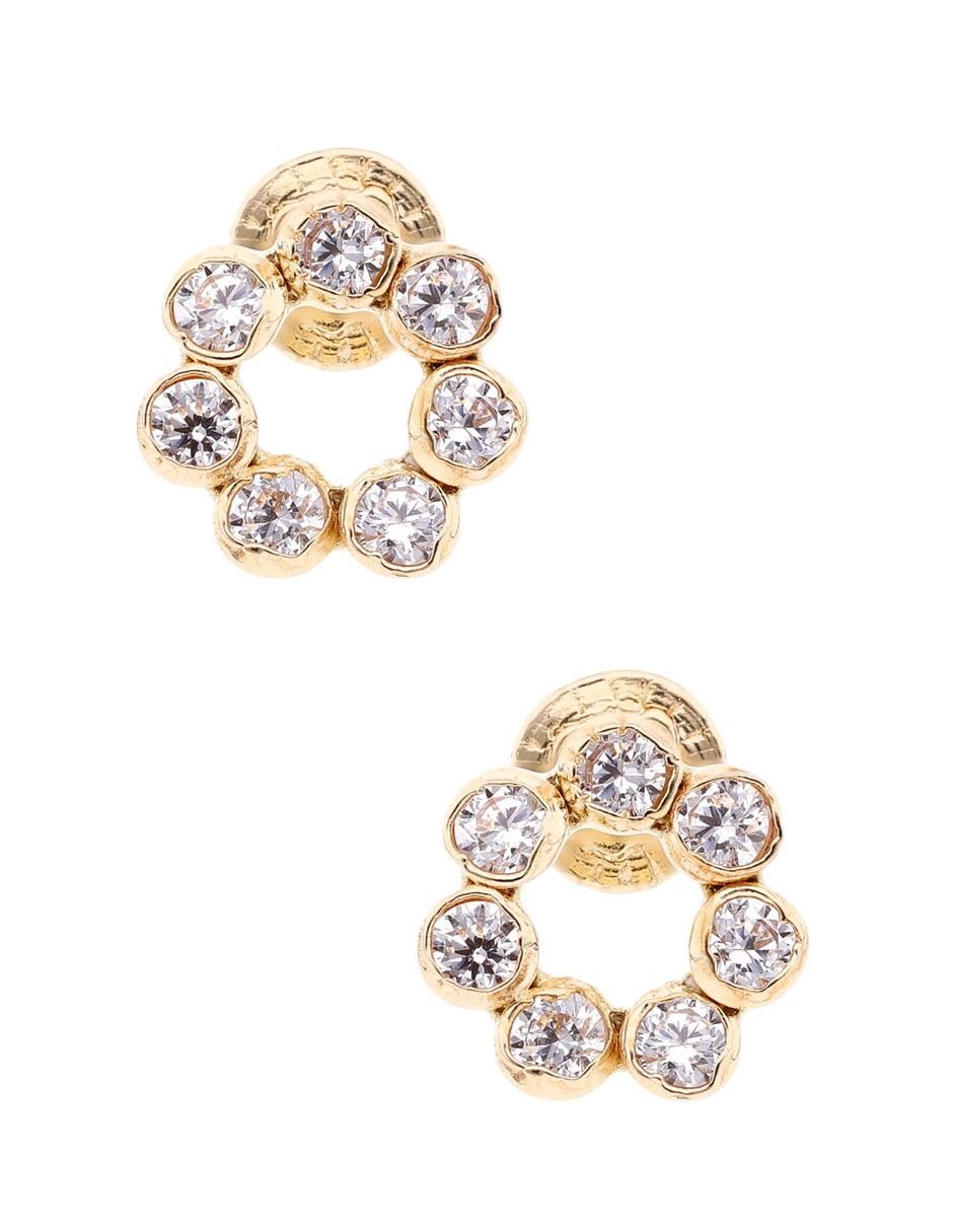 Broqueles de flor Mon Caramel de oro amarillo 14 K con acabado pavé zirconia