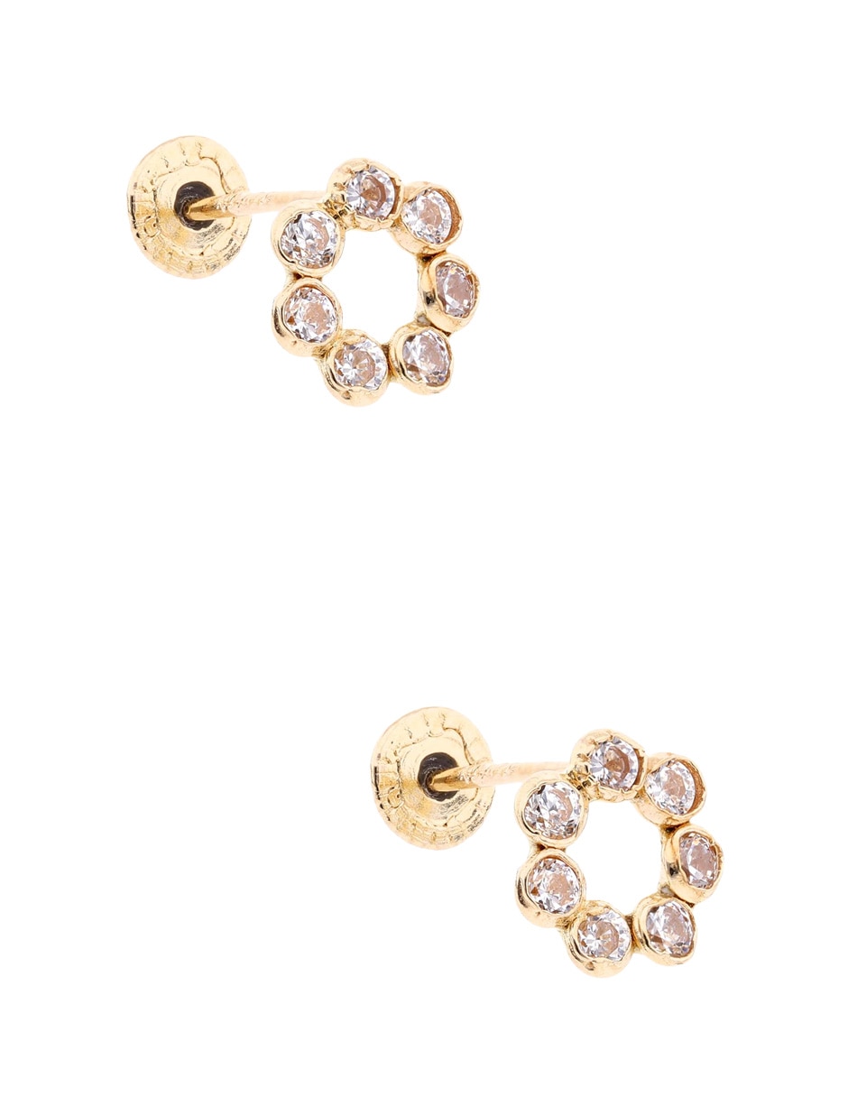 Broqueles de flor Mon Caramel de oro amarillo 14 K con acabado pavé zirconia