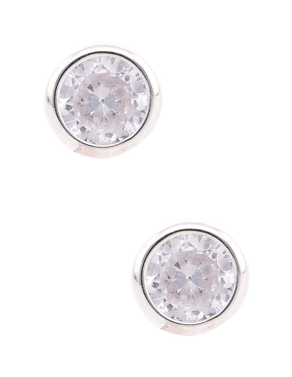 Broqueles circulares de oro blanco 14 K con acabado brillante zirconia 1