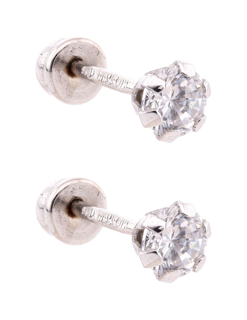 Broqueles Mon Caramel de oro blanco 14 K con acabado pavé zirconia