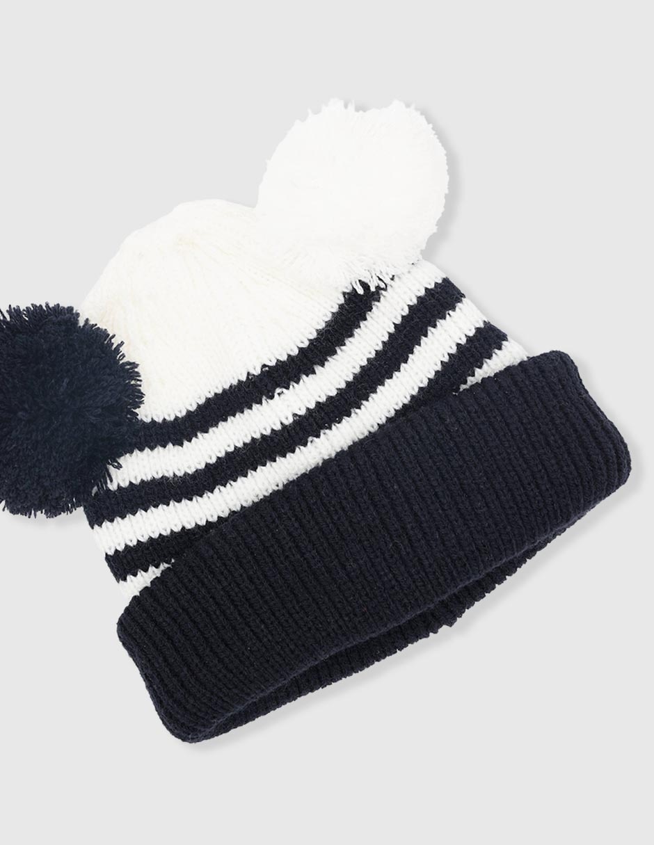 Set gorro, guantes y bufanda Mon Caramel estampado a rayas con borla de bebé niño