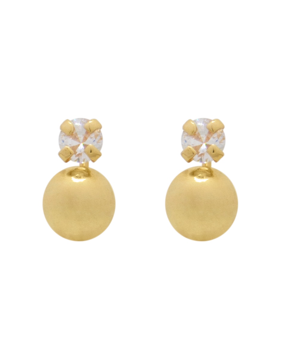 Broqueles de redonda mon caramel navidad de oro amarillo 14 k con acabado pulido zirconia