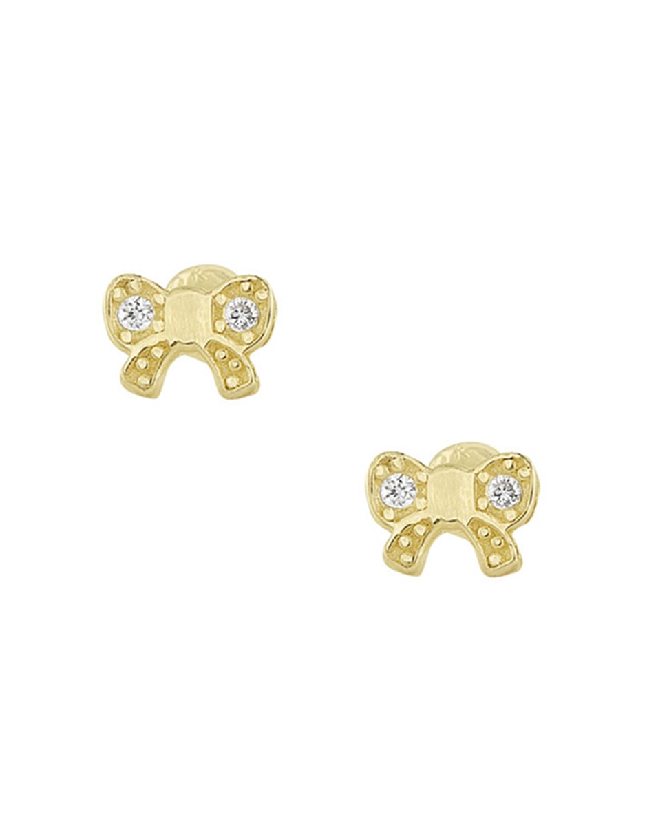 Broqueles de moño de oro amarillo 14 K con acabado pave zirconia Broqueles de moño de oro amarillo 14 K con acabado pave zirconia
